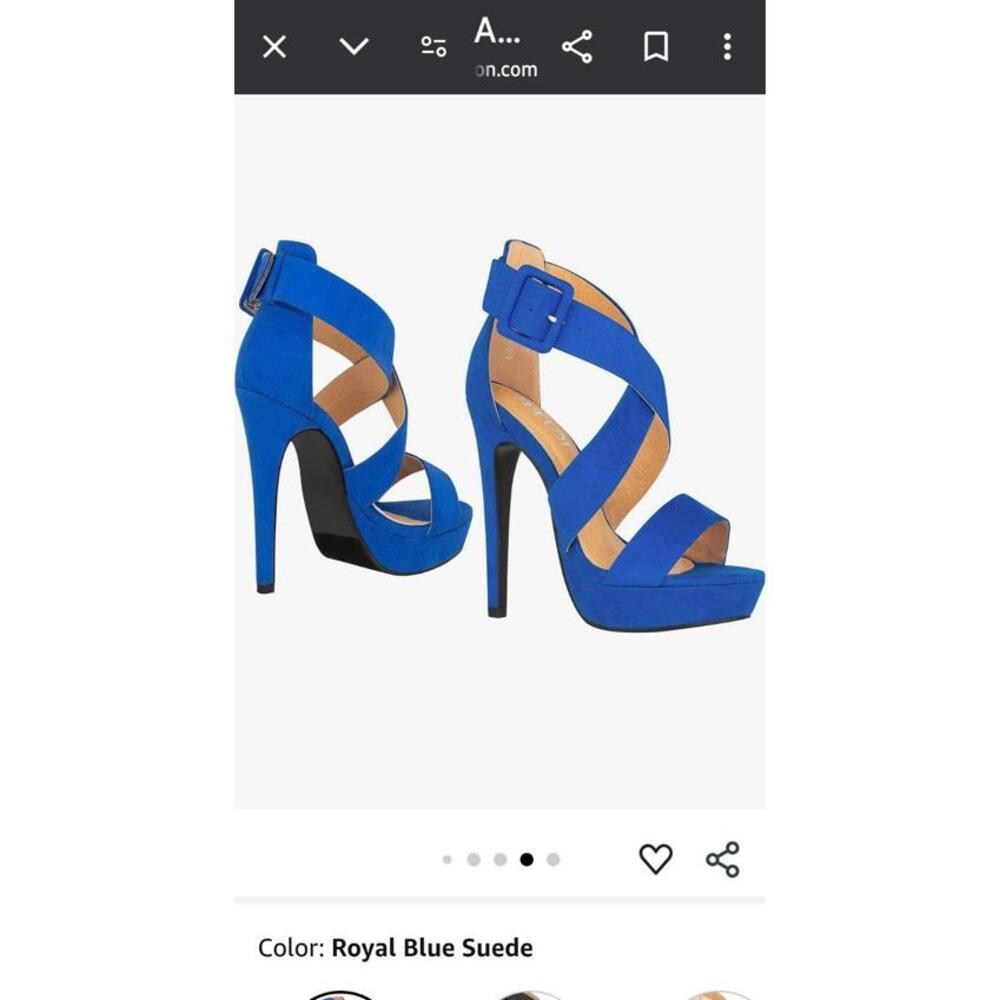 ILLUDE Blue Faux Suede Women's High Heels Open Toe Size 6.5. NEW IN BOX